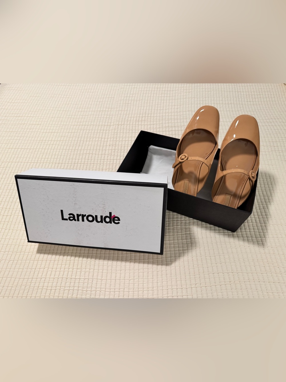Larroudé Blair Mule - Soft Patent Tan (Size 7.5)